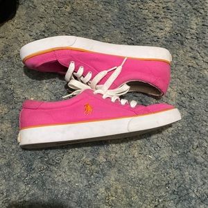 Women’s size 7 Pink ,white,& Orange.Polo Canvass shoes.